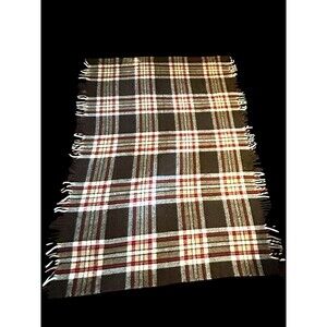 Vintage Faribo Wool Plaid Throw Blanket Fringed Picnic Stadium Blanket